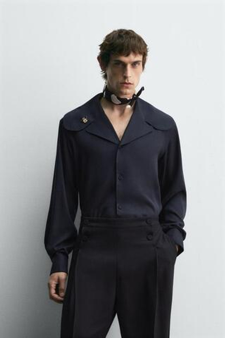 ZARA HARRY LAMBERT X DISNEY РУБАШКА ИЗ СТРУЯЩЕЙСЯ ТКАНИ С КРУГЛЫМ ВОРОТНИКОМ, СИНИЙ