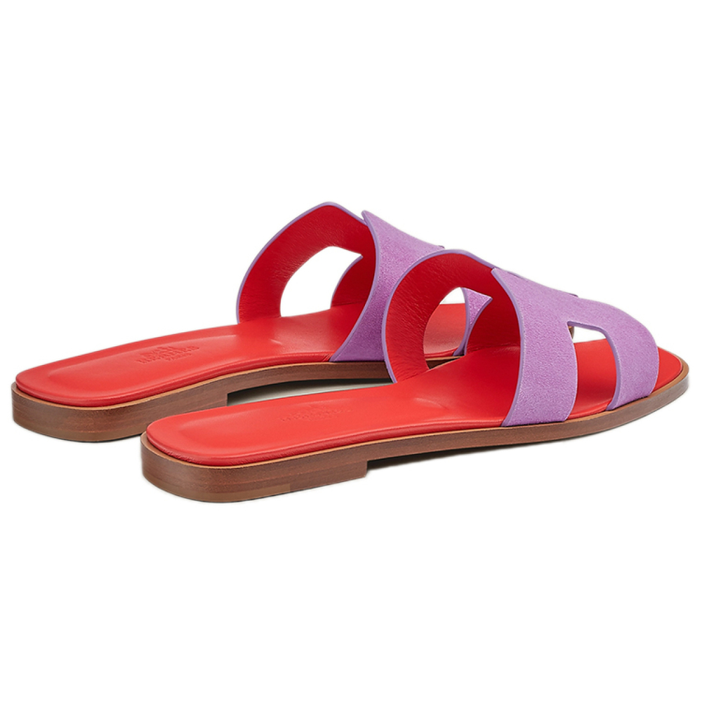 Hermes Oran leather casual comfortable fashion sandals Women's Palma purple, H221208Z 5C