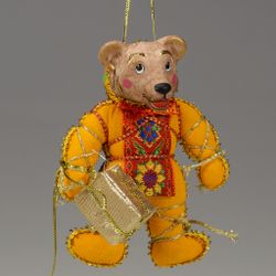 Ёлочная игрушка Медвежонок двухцветный с подарком