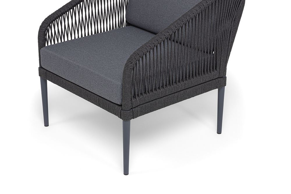 "Канны" лаунж-зона 4-местная (разборная) из роупа со столиком "Диего" цвета "серый гранит", роуп темно-серый круглый, ткань темно-серая