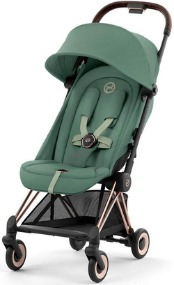 Коляска Cybex Coya Rosegold Frame Cloud G i-Size Moon Black Plus 2 в 1 Leaf Green с дождевиком и бампером