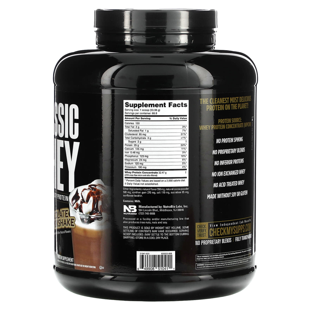 NutraBio, Classic Whey Protein, шоколадный молочный коктейль, 2268 г (5 фунтов)