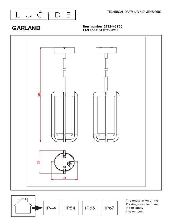 Уличный подвесной светильник Lucide Garland 27824/01/30