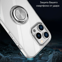 Чехол силиконовый с кольцом держателем для iPhone 15Pro, прозрачный