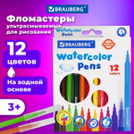 Фломастеры BRAUBERG "PREMIUM" 12 цветов УЛЬТРАСМЫВАЕМЫЕ классические вентилируемый колпачок картонная коробка с европодвесом (6 штук в упаковке)
