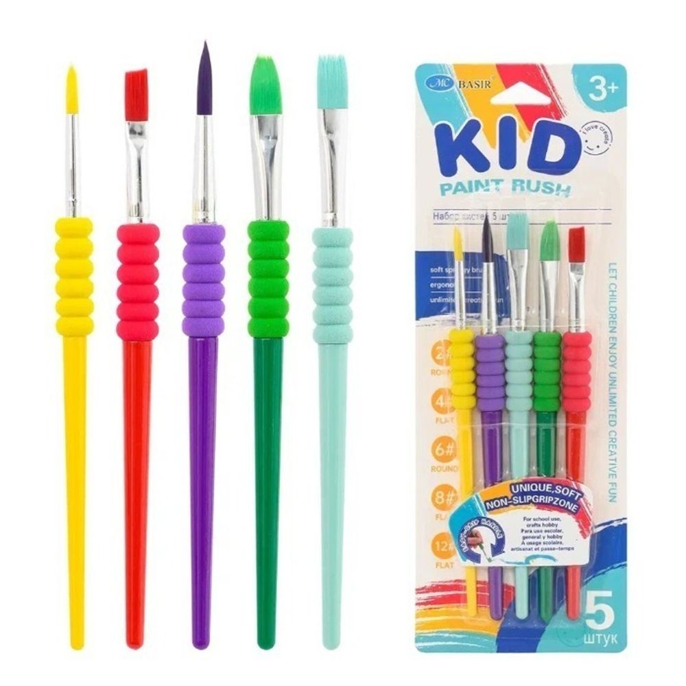 Кисть для рисования Basir художественная, нейлон, плоские, № 2,4,6,12,10, разноцветный корпус, набор из 5 шт Кисть для рисования Basir художественная, нейлон, плоские, № 2,4,6,12,10, разноцветный корпус, набор из 5 шт