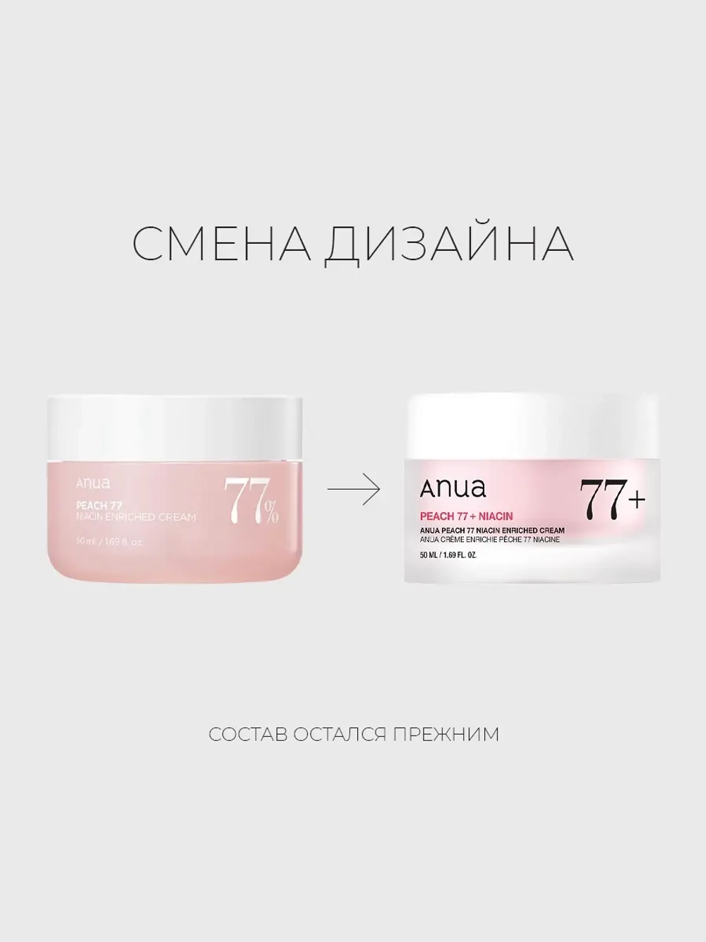Anua Интенсивный крем-пудинг для гладкой и сияющей кожи Peach 77% Niacin Enriched Cream 50 мл