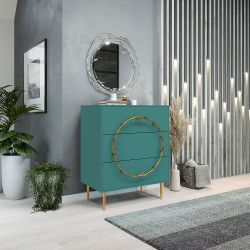 Комод Арт Колор matte Стайл Голд с 3 ящиками Пастельно-синий матовый