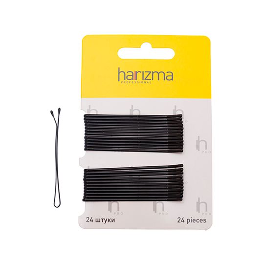 Невидимки для волос Harizma, 60 мм, прямые, черные, 24 шт (h10537-15)
