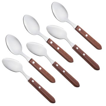 Набор столовых ложек 6 штук Kamille KM 5302 из нержавеющей стали с деревянными ручками