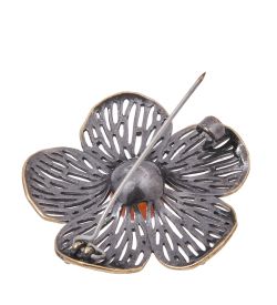 AM-4116 Брошь «Цветок Орхидея» (латунь, янтарь)