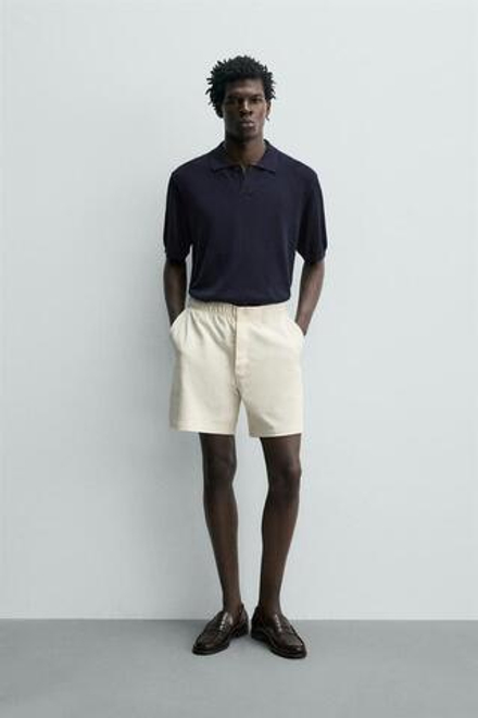 ZARA ШОРТЫ-ДЖОГГЕРЫ REGULAR FIT, ЖЕЛТОВАТО-БЕЛЫЙ