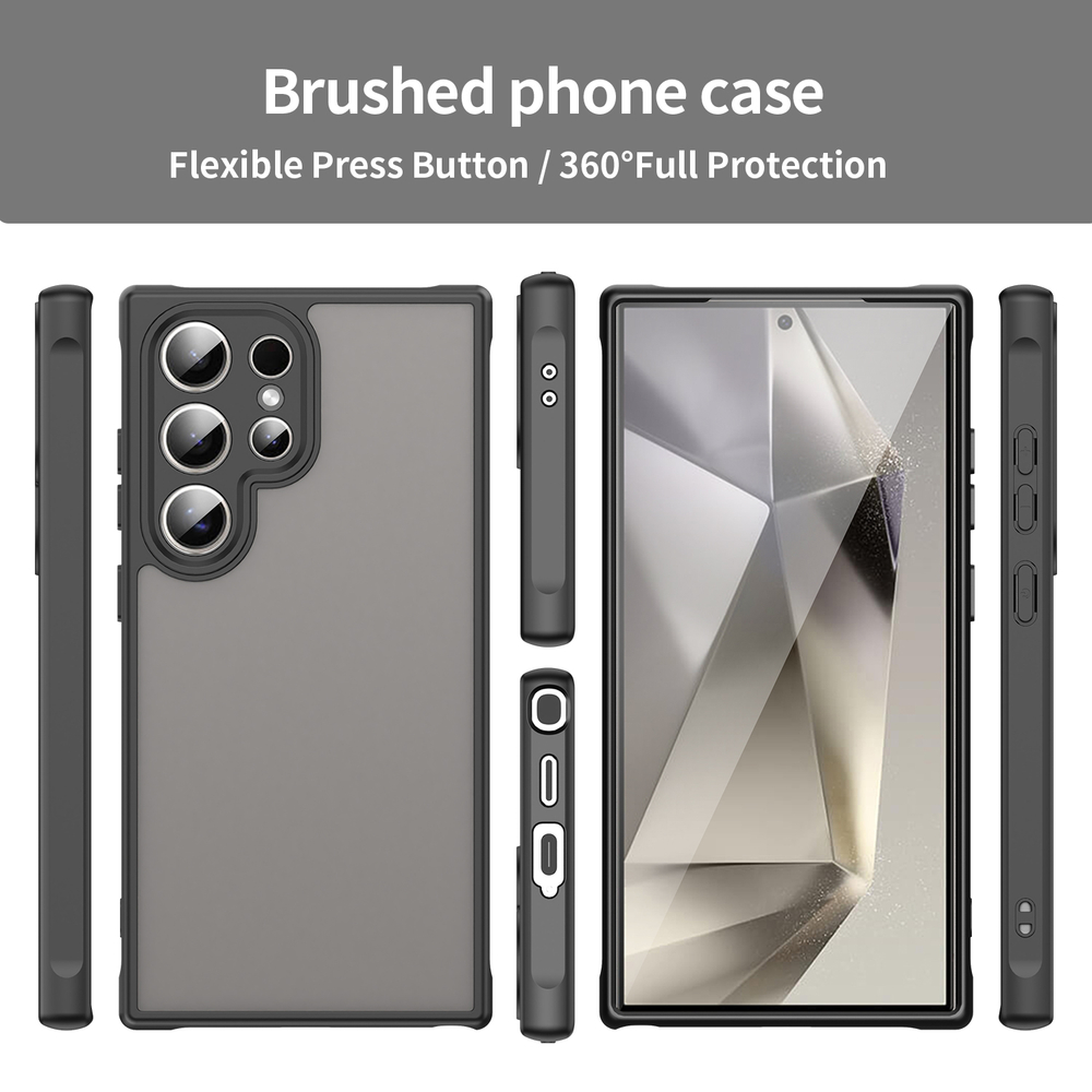 Защитный чехол с черными рамками для Samsung Galaxy S24 Ultra, задняя крышка тонированная прозрачная