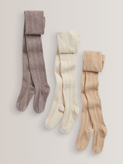 Колготки хлопковые для девочки Next D71-627, 3 шт., Коричневый, Бежевый, Кремовый