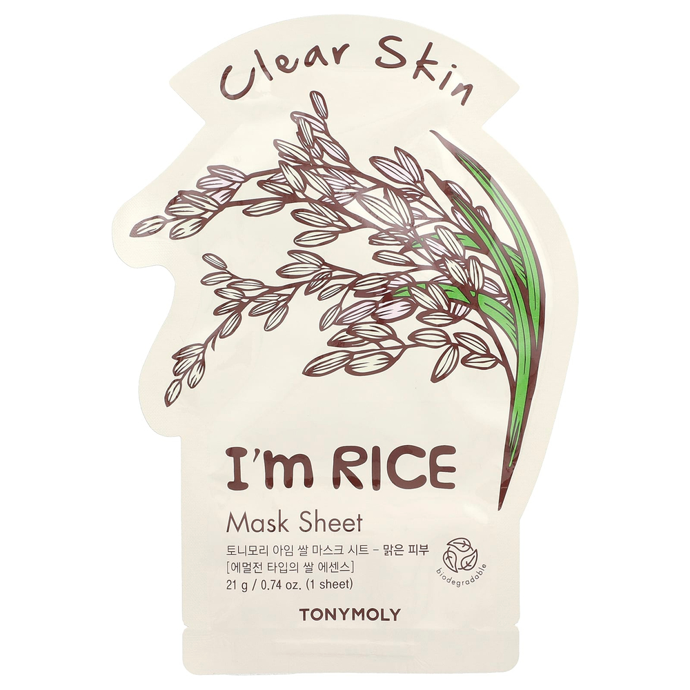 TonyMoly, I'm Rice, тканевая маска для чистой кожи, 1 шт., 21 г (0,74 унции)
