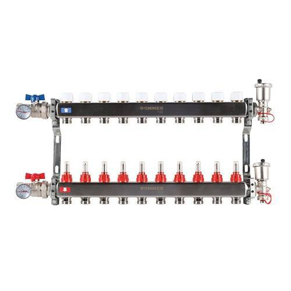 Коллекторная группа для теплого пола ROMMER RMS1210 - 1" на 10 контуров 3/4" EK