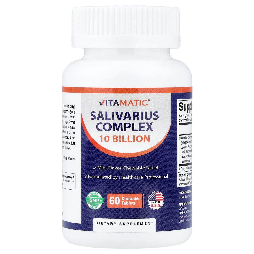 Vitamatic, Salivarius, комплекс с мятой, 60 жевательных таблеток
