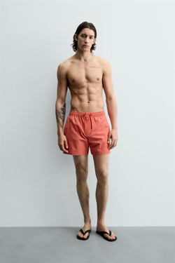 ZARA ПЛАВКИ СРЕДНЕЙ ДЛИНЫ ИЗ ТЕКСТУРИРОВАННОЙ ТКАНИ, КОРАЛЛОВЫЙ