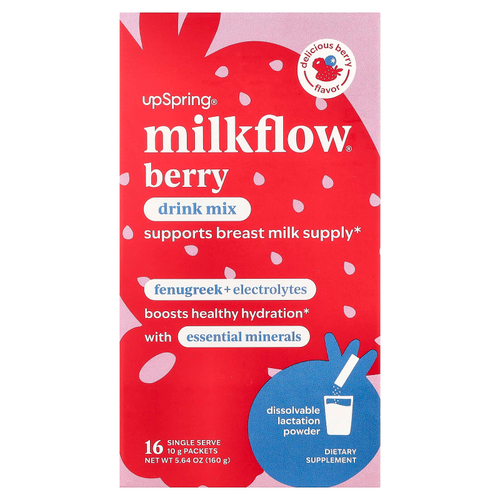 UpSpring, Milkflow®, смесь для приготовления напитка, со вкусом ягод, 16 порционных пакетиков по 10 г (0,35 унции)