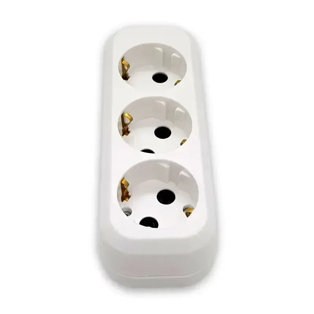 Колодка удлинителя на 3 розетки, с заземлением 250В 16А