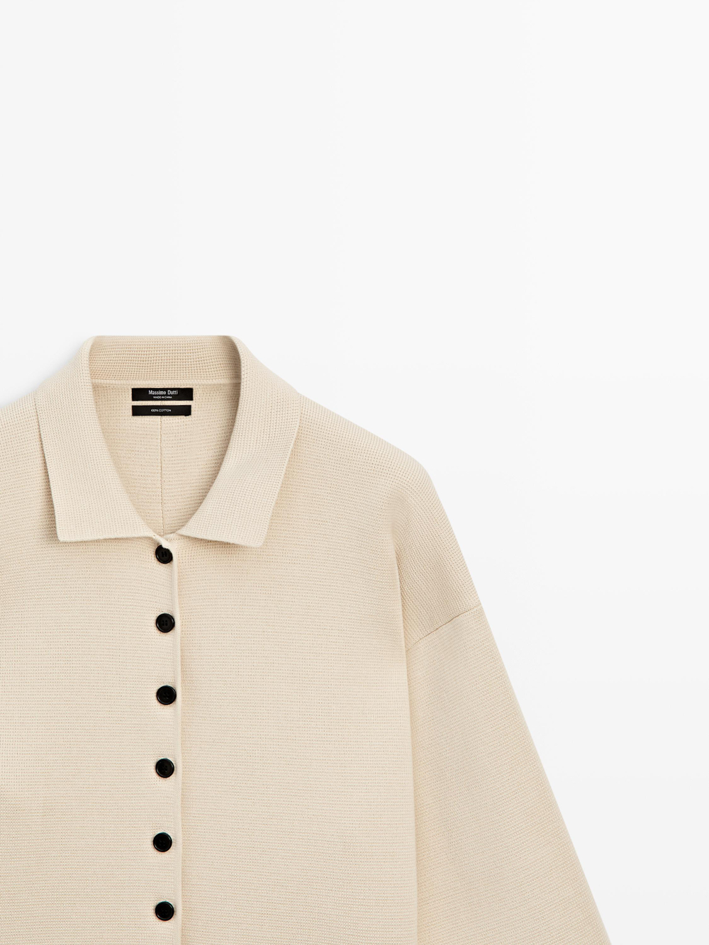 Massimo Dutti Кардиган из хлопкового трикотажа с воротником поло, ванильный