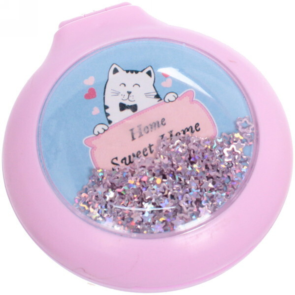 Расческа массажная складная с зеркалом, круглая «Monaco - Cat Mat», микс 4 цвета, 7 см (коробка PVC)