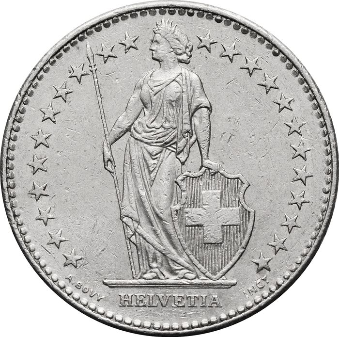 2 франка 1968-2023 Швейцария XF