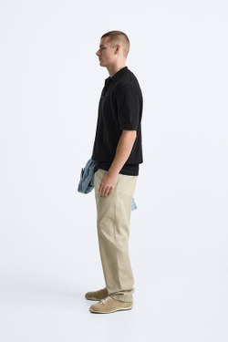 ZARA ПОЛО ИЗ ДВУХИЗНАНОЧНОГО ТРИКОТАЖА, ЧЕРНЫЙ