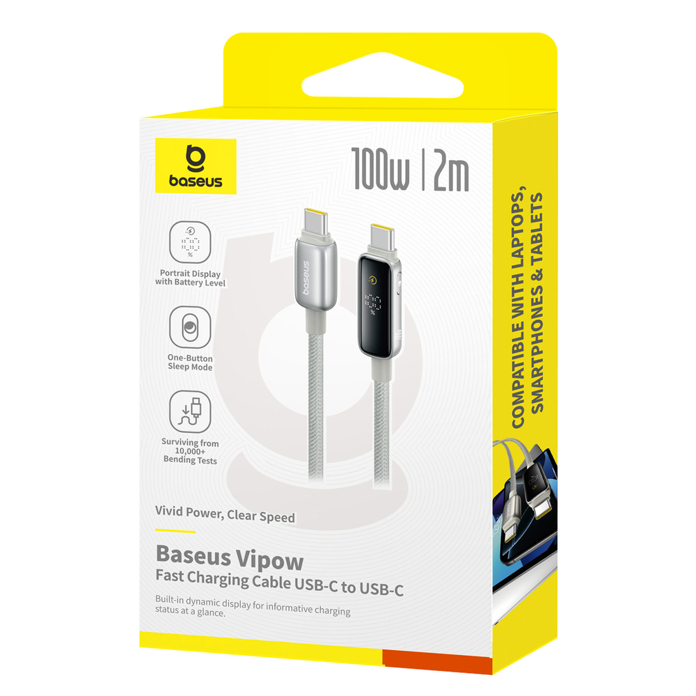 USB-C Кабель Baseus Vipow Charging+Data 100W 1-2m - Galaxy Natural Titanium