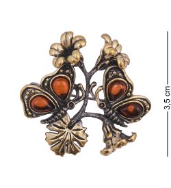AM-4234 Брошь «Бабочки» (латунь, янтарь)