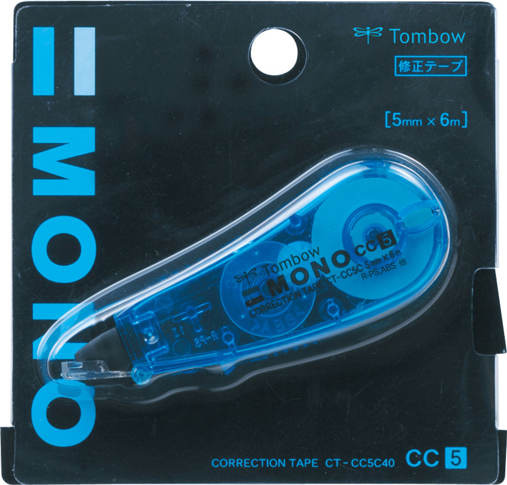 Компактный штрих-корректор Tombow Mono СС с лентой, шириной 5 мм. Модель: CT-CC5С40. Цвет корпуса: прозрачно-синий. Длина ленты: 6 метров.