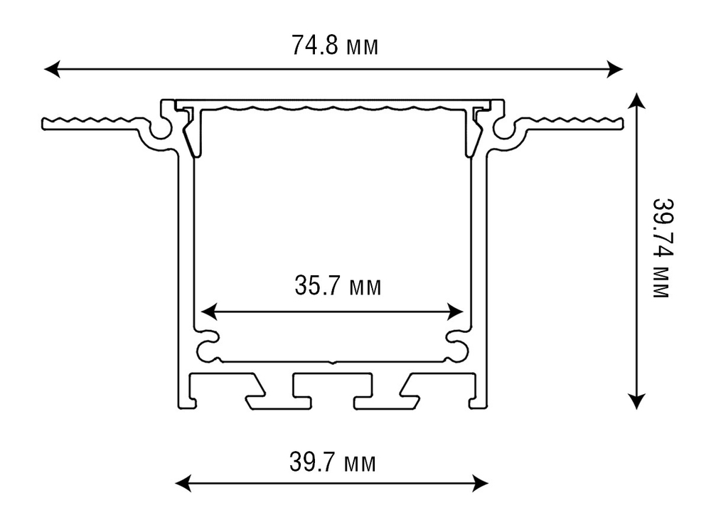 Встраиваемый алюминиевый профиль под шпаклевку,  40х76х2000. Цвет: Серебро, Серия:DN8ALE