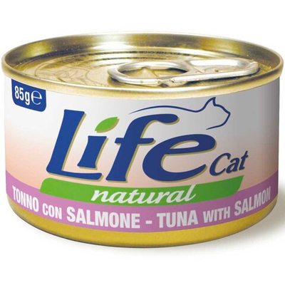 Lifecat консервы для кошек (тунец с лососем в бульоне) 85 г банка