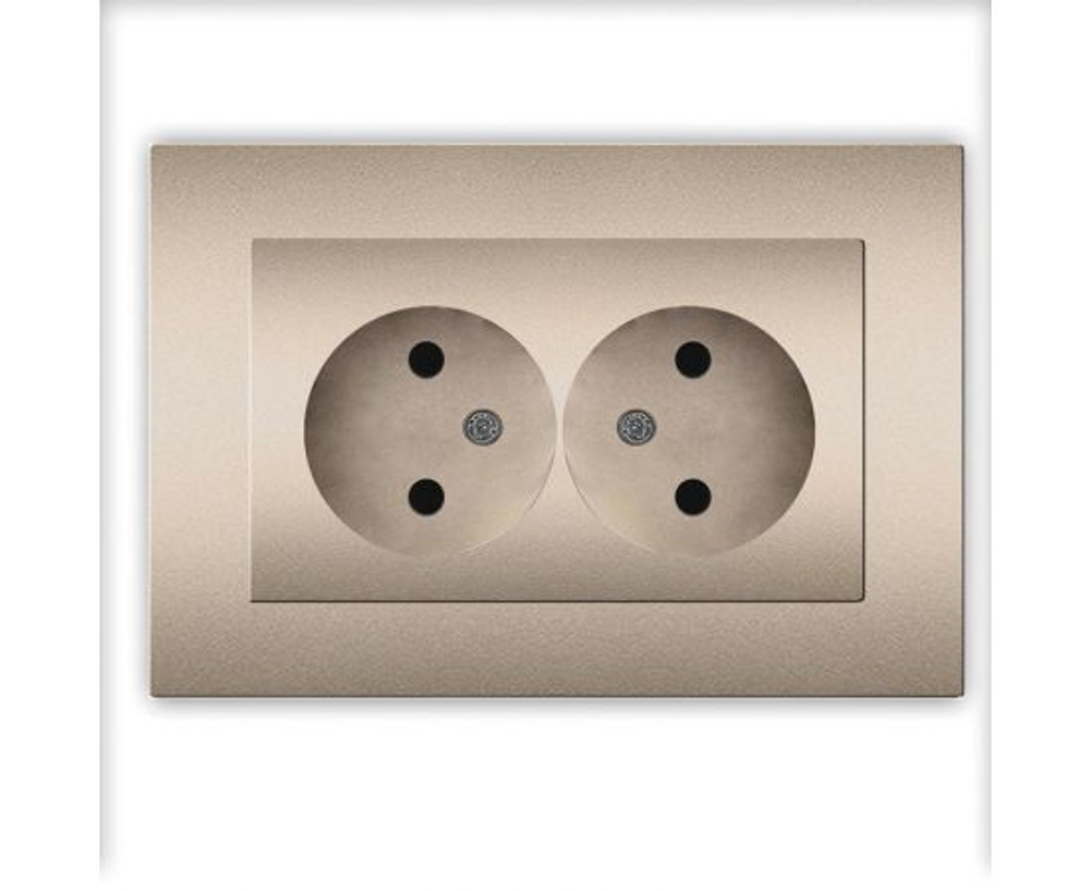 Двухместная розетка UNIVersal серия афина, без заземления, скрытой установки, 16а, 220в, шампань, еврослот A0102-Br