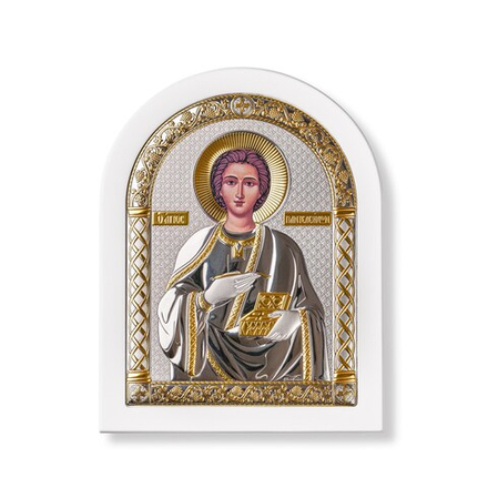Пантелеймон, икона арочная, белое дерево 175х225