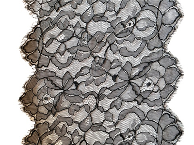 Кружево тонкое на мелкой сетке ширина 20 см цвет черный Италия купон 120см