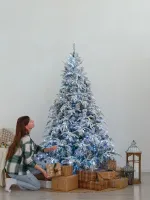 Заснеженная елка с гирляндой «Форесто» холодный свет (Литая+пвх) от 1.2 до 2.4 м