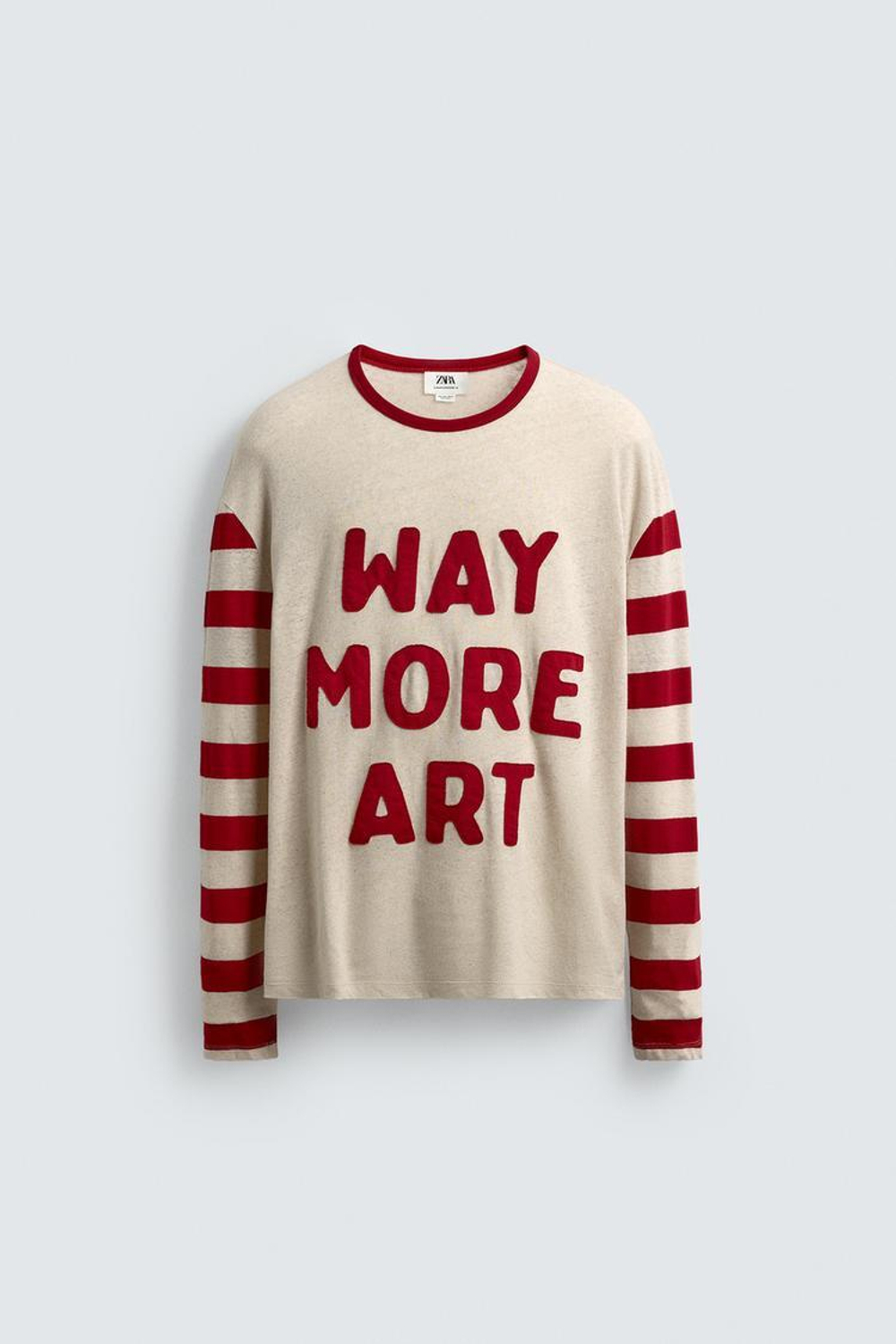 ZARA ФУТБОЛКА В ПОЛОСКУ ИЗ КОМБИНИРОВАННОЙ ТКАНИ, БЕЖЕВЫЙ