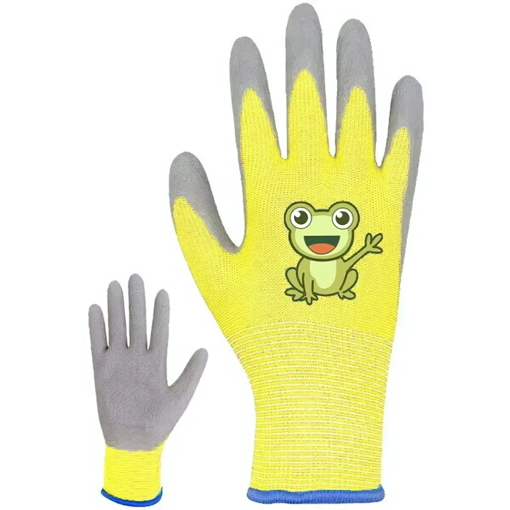 Перчатки нейлоновые детские «Little gardener-Лягушонок» с полиуретановым покрытием полуоблитые, желтые S р-р ДоброСад