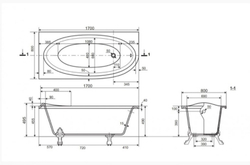 Эстет Венеция Ванна на ножкаx 170x80 левая