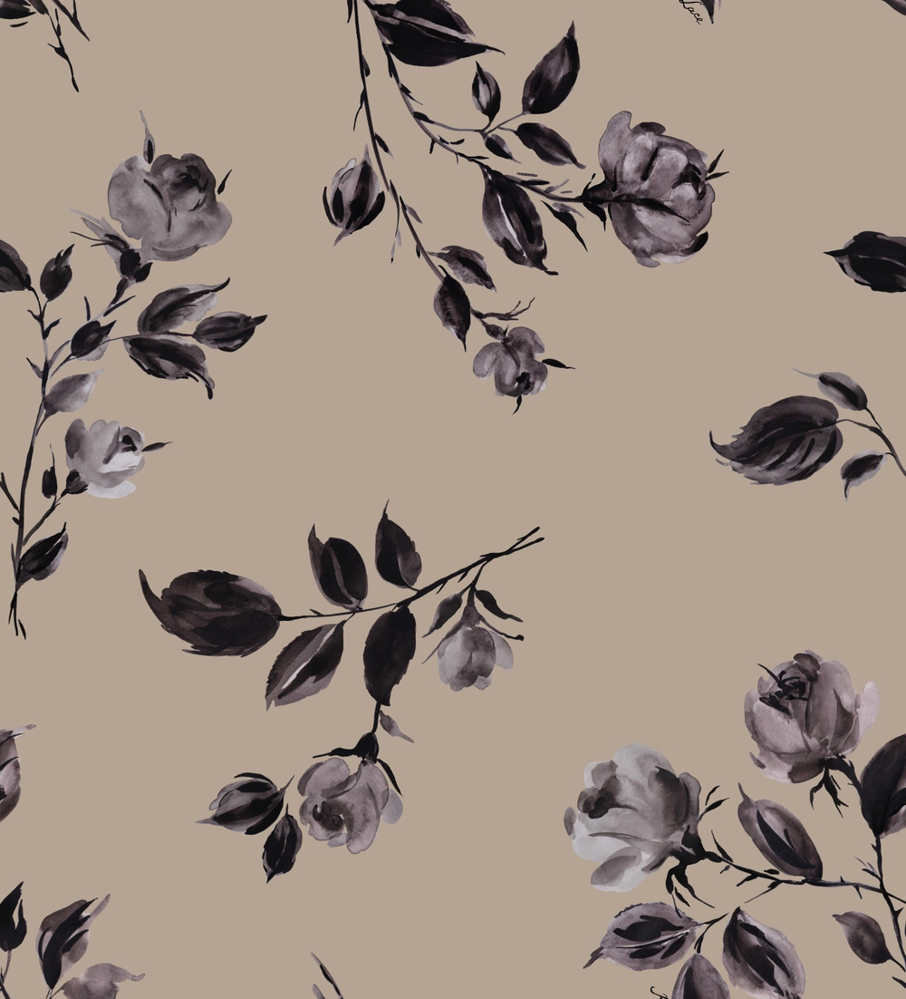 Jasmine maxi, платье макси из бежевого атласа со средним цветочным принтом