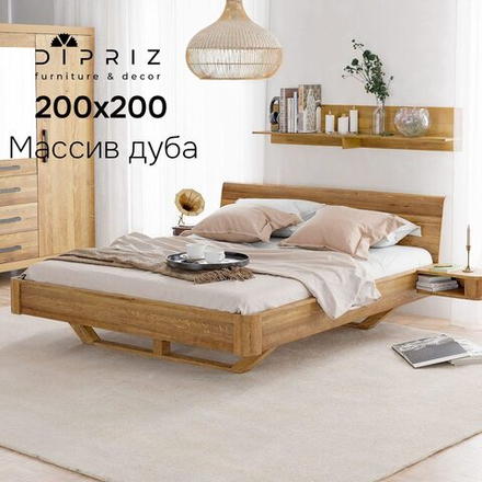 Двуспальная парящая кровать Калантея 200х200 см из массива дикого дуба с настилом в стиле лофт