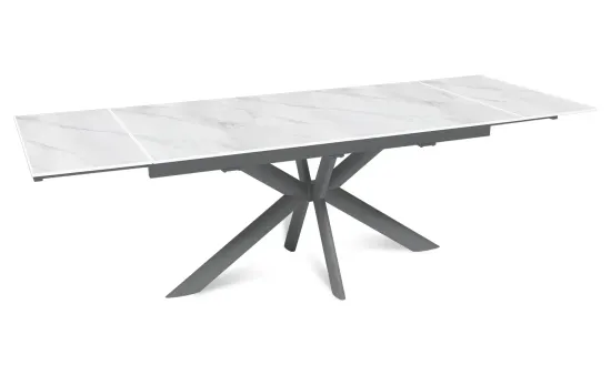 Стол "СТРОНГ" 160-240, керамика Snow Mountain матовая, опоры черный муар