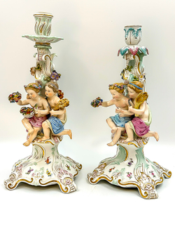 Пара подсвечников Времена года. Meissen (Мейсен). Германия. 19в. Фарфор
