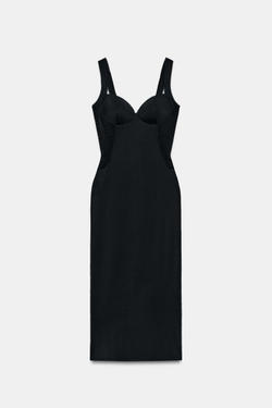 ZARA ПЛАТЬЕ МИДИ С КОМБИНАЦИЕЙ ПОЛИАМИДА, ЧЕРНЫЙ