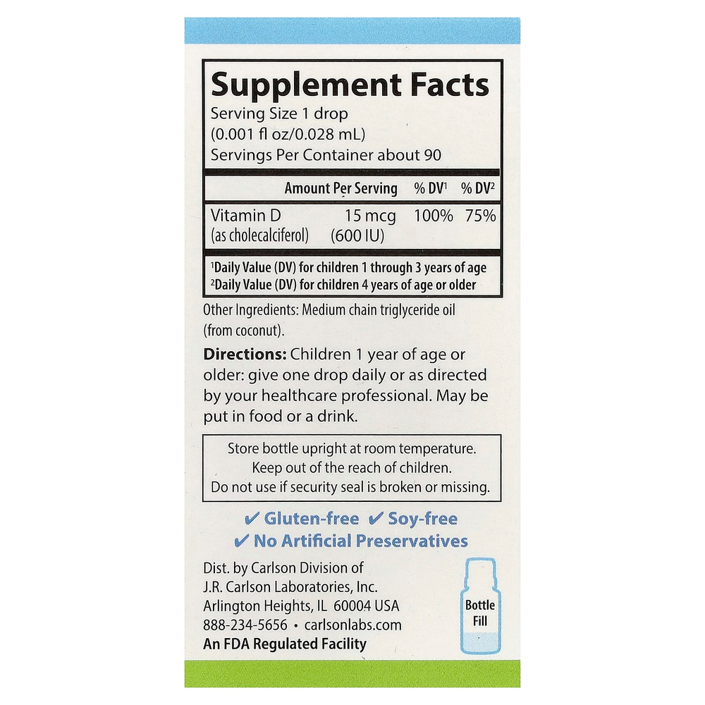Carlson, Kid's Super Daily® D3, 2,54 мл (0,086 жидк. унции)