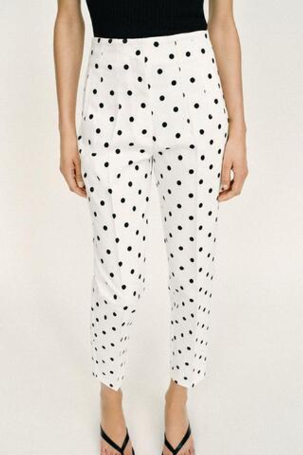 ZARA УКОРОЧЕННЫЕ БРЮКИ В ГОРОШЕК С ВЫСОКОЙ ПОСАДКОЙ, БЕЛЫЙ/ЧЕРНЫЙ