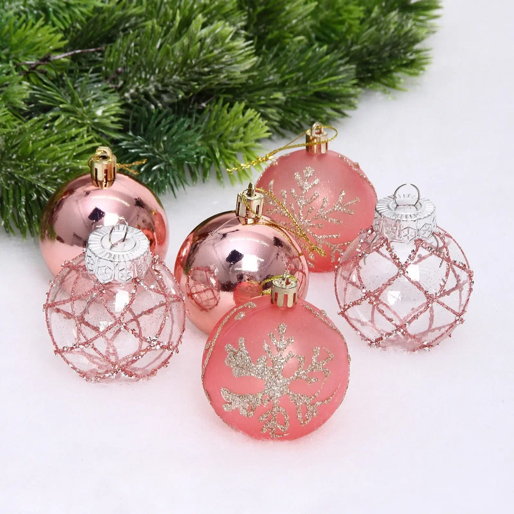 Набор шаров «Очарование» 6 см (в наборе 6 шт), Розовое золото