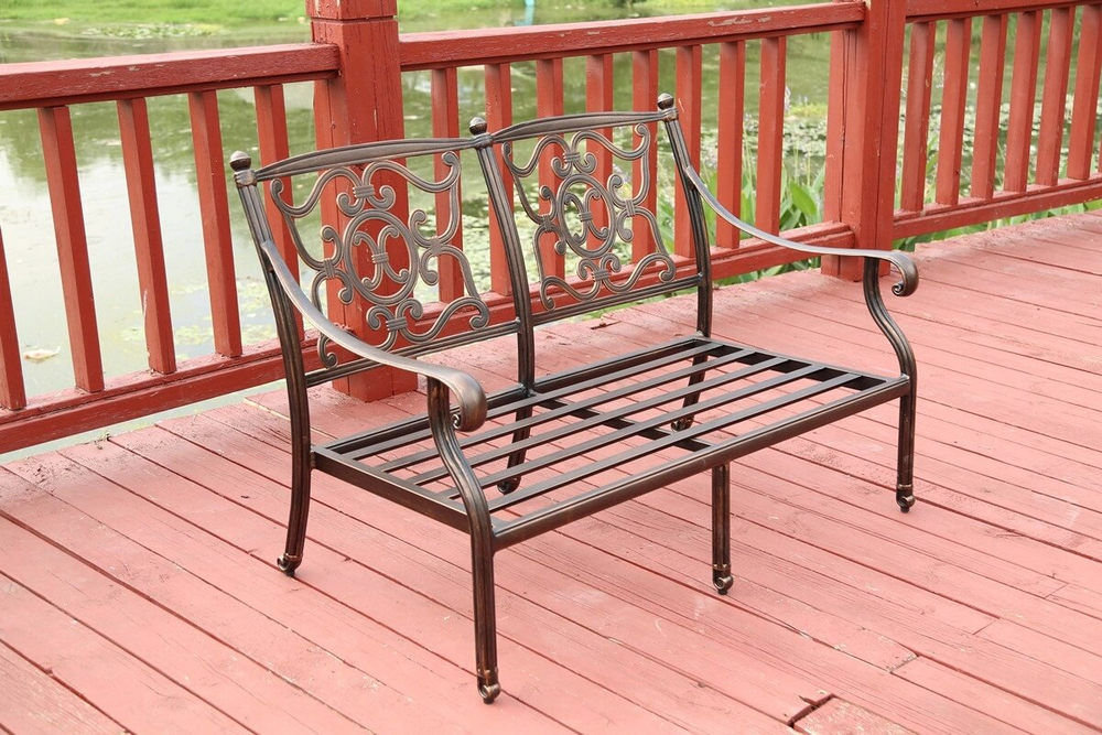 Диван двухместный из литого алюминия Venice, античная бронза