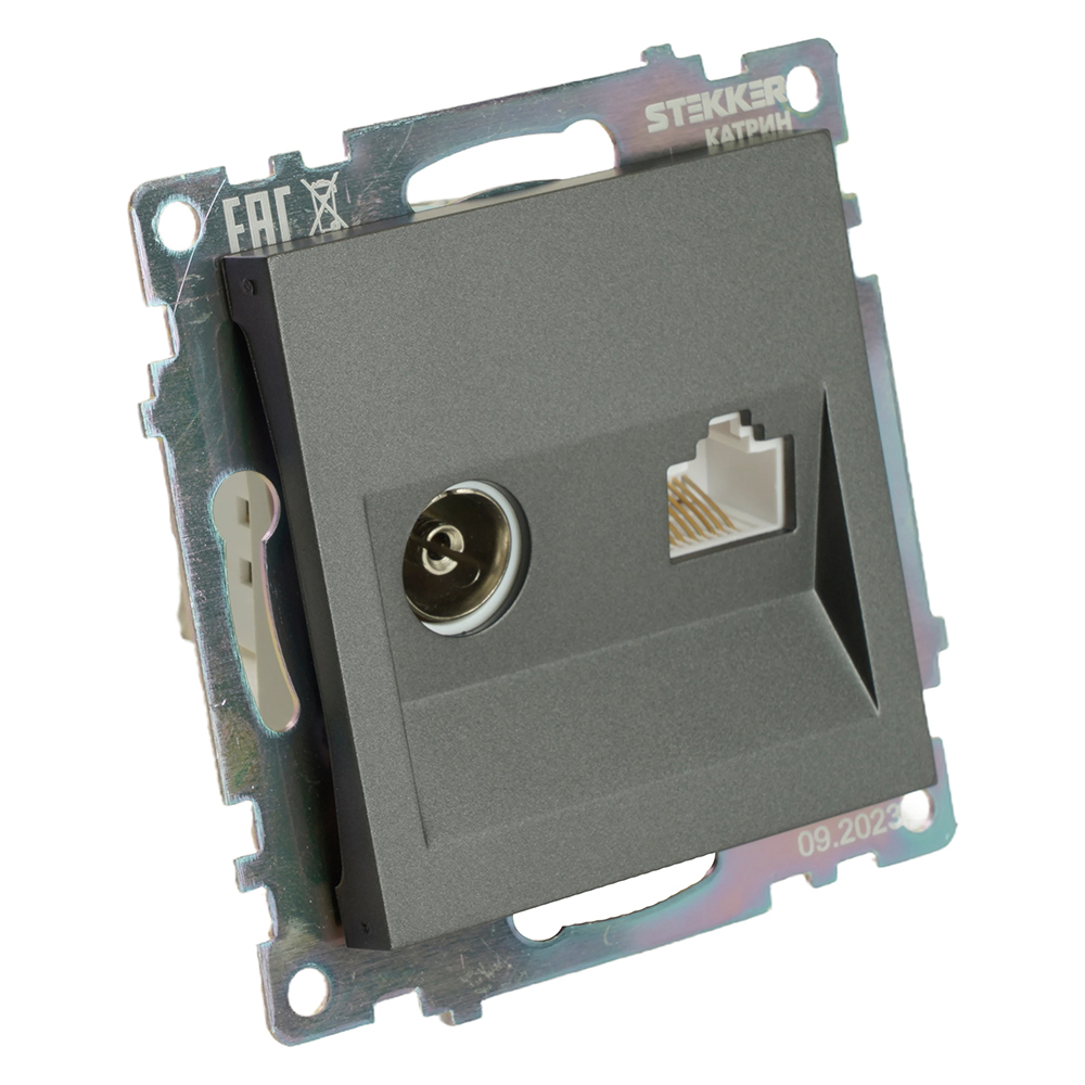 Розетка TV + компьютерная RJ-45 (механизм), серия Катрин, графит, GLS00-7106-06 49417